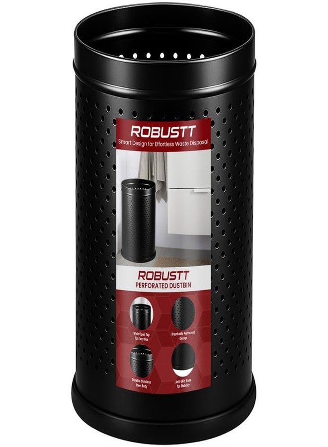 روبوست سلة مهملات متينة من الفولاذ المقاوم للصدأ بتصميم مثقب وفتحة علوية - سعة 10 لترات | 8 بوصة (عرض) × 12 بوصة (ارتفاع) سلة مهملات سوداء بقاعدة مانعة للانزلاق | للاستخدام في الحمام، غرفة النوم، المطبخ، المرحاض أو الاستخدام التجاري - عبوة من قطعة واحدة - Image 1